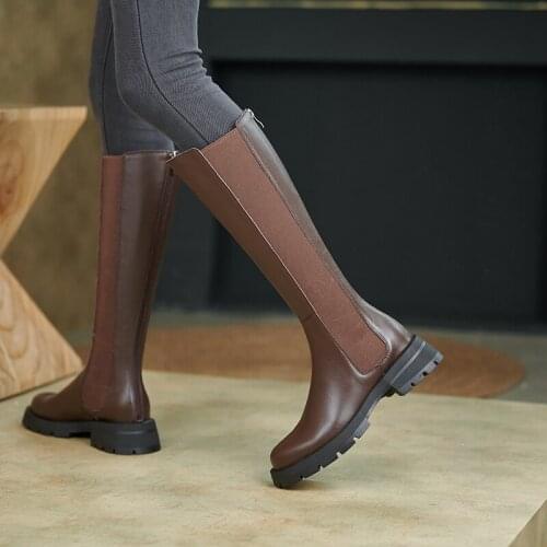 QZYERAI 2021 New Sexy High Chelsea Boots Knee-high Genuine Leather Boots High Heels Women Fashion Shoes Autumn Winter Booties