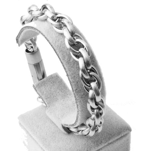 Granny Chic Men Spiga Plait Bracelet 10mm Width 316L Stainless Steel Silver Color Rolo Link Chain jewelry Gift 8.66"
