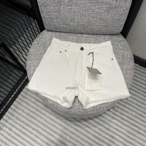 Brand White Luxury Women 2021 New High Waist Straight Mini Spring Trend Embroidery Bear Casual Jeans Shorts