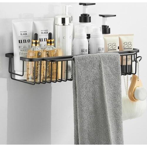 Black Space Aluminum Bathroom Rectangular Basket Rack Storage Rack Cosmetic Rack Shower Shelf 30/40/50cm Bathroom Organizer