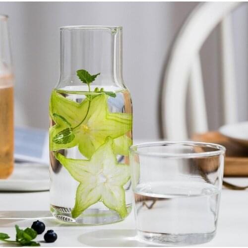 Water Carafe with Tumbler Glass Cold Hot Water Bottle Cup Sets Bedside Water Pitcher High Temperature Resistance Bottle