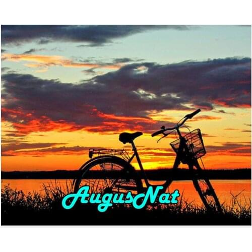 Sunset diamond painting bicycle daimond embroidery full square bike daimont painting sequin puzzle picture diamant drawing art