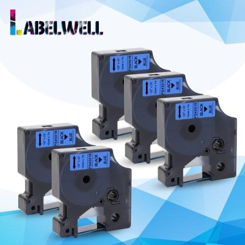 Labelwell 5pcs Compatible for Dymo LabelManager 160 280 420P label printer for 12mm 45016 laminated label tape Black on Blue