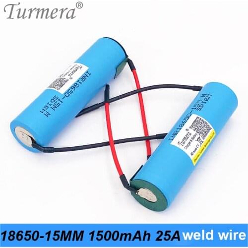 Turmera INR18650-15MM 18650 1500mAh 25A Lithium Battery Soldering Wire for 12V 14.4V 18V 21V 25V Screwdriver Drill Batteries Use