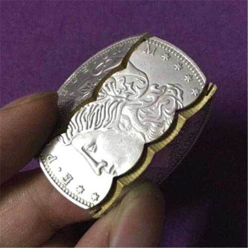 Copper Morgan version Magic Folding Coin / Bite Out Coin Magic Tricks Close Up Magic Coin into Bottle Magician Gimmick