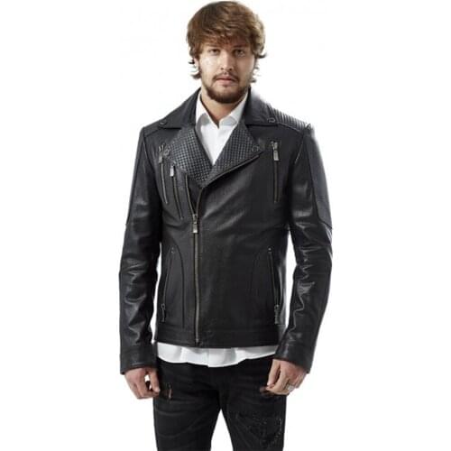 Biker Style Mens Genuine Leather Black Jacket. Completely Original Turkish Made