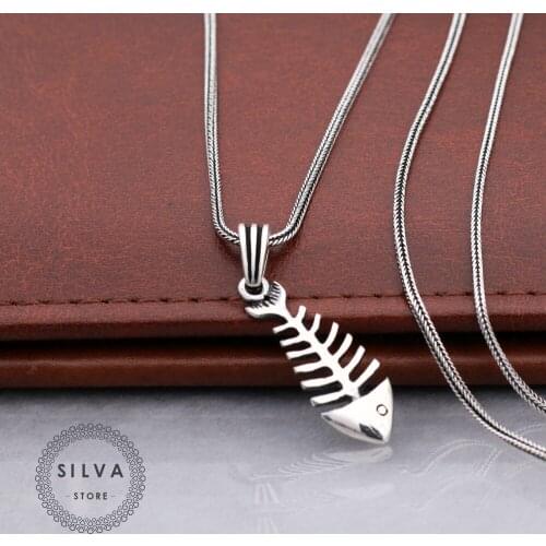 Silva Original 925 Sterling Silver Fish Pendant Necklace for Men S925 silver fashion Jewelry Gift Mens Cable Chains