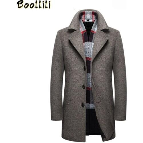Boollili Mens Wool Coat Men Brand-Clothing Mens Winter Jacket Men Overcoat Turn-down Collar Medium Long Mens Coat Trench Coats