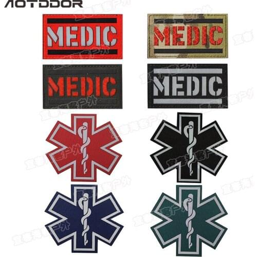 1PC MEDIC Skull Tactical Military Ir Patches PARAMEDIC Decorative Reflective Medical Cross Embroidery Badges