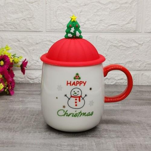 460ml Ceramic Creative Coffee Mug New Christmas pattern Mug with spoon Silicone lid,Tea Cup Drinkware Gift for Friend