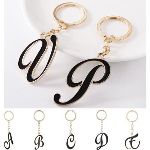 NEW DIY A-Z Letters Key Chain Gold Black Color Metal Keychain Women Car Key Ring Simple Name Key Holder Party Gift Jewelry