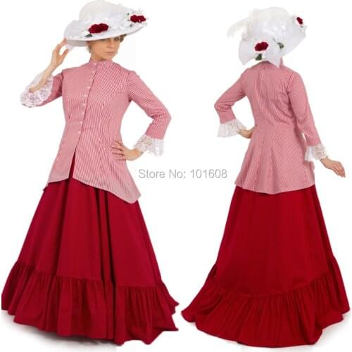 New Arrival!Elegant Pink Cotton Victorian dresses 1860s Civil War Gown Historical dresses Retro regency Ruffles dress HL-116