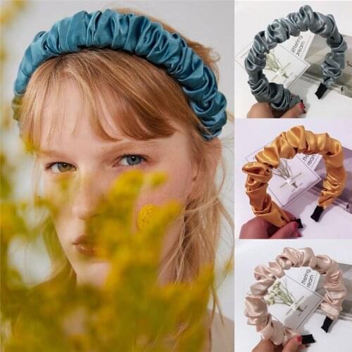 Fashion Sweet Women Girls Fashion Satin Hairband Bezel Headband Folds Solid Color Hairhoop Hair Accessories Women Bezel Headwear