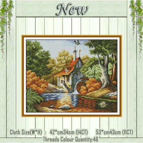 Cabin autumn scenery decor diy painting counted printed on the canvas DMC 11CT 14CT kits Cross Stitch embroidery needlework Sets