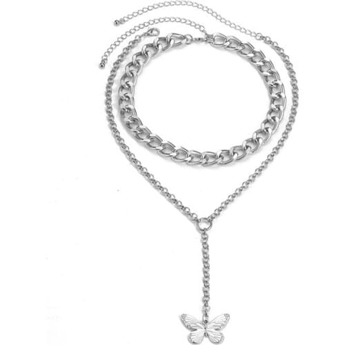Butterfly Chain Metal Pendant Necklace for Women Animal Punk Cool Harajuku Choker Necklace Trendy Jewelry 2021 New