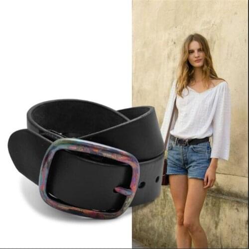 ZYBZYH new top leather belt ladies luxury brand designer high quality jeans belt mens wide retro color pin buckle belt
