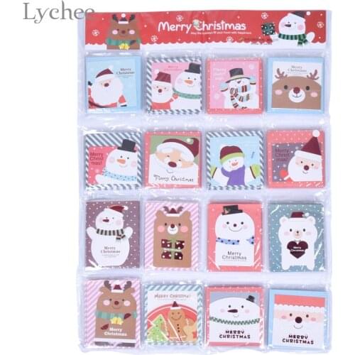 Lychee Life 16pcs/set Merry Christmas Snowman Greeting Cards Cartoon Santa Claus Greeting Cards Xmas Postcard Party Decoration