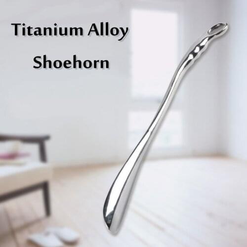 Titanium Alloy Shoe Horn Not Stooped Perforated Design Comfortable Handle Silver 52CM Simple Portable Home Shoe Lifter