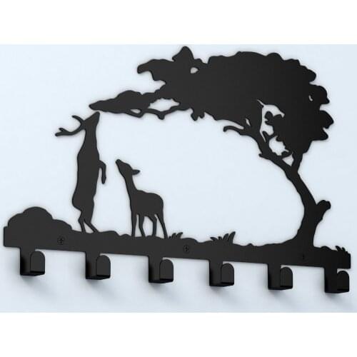 Sika Deer Pine Tree Metal Wall Mounted Bag Hanger Coat Racks Closet Hanging Clothing Hooks Black