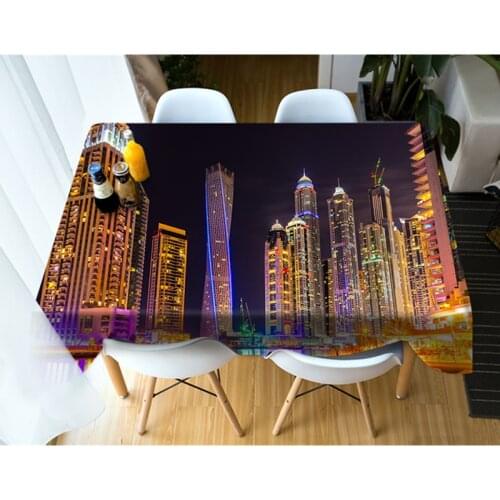 3d Night Scene of City River Scenery Pattern Tablecloth Waterproof Cloth Thicken Rectangular and Round Table Cloth for Wedding