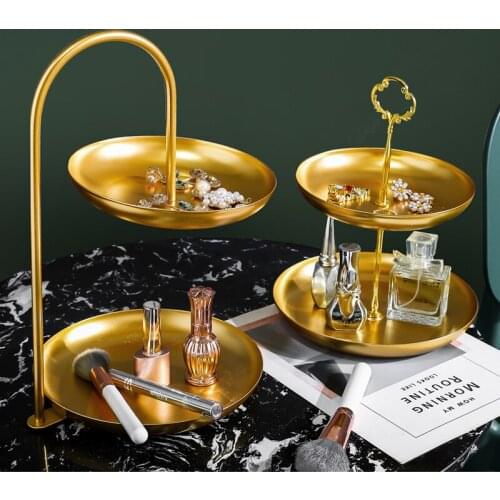 Ins Double-layer Wrought Iron Jewelry Rack Desktop Jewelry Display Tray Table Party Dessert Candy Storage Rack Home Decoration