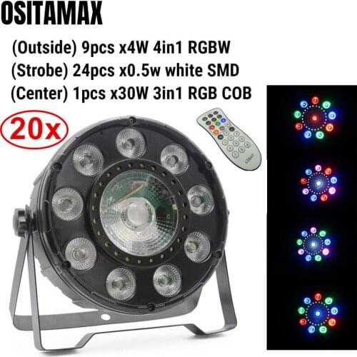 LED Flat Par Light 9x4w Mini DMX Wireless Remote RGBW 30W COB Stage Wash Strobe SMD Wedding Lamp Par Can Disco DJ Party Lights