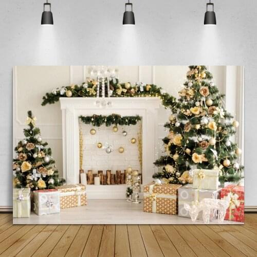 Vinyl Backgrounds For Photography White Fireplace Merry Christmas Festivals Gift Tree Ball Child Baby Photozone Photo Backdrop
