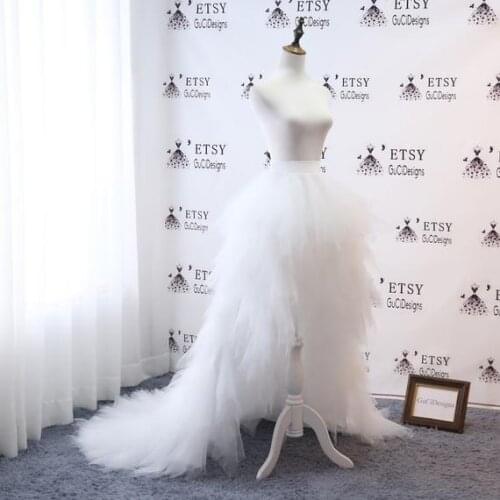 High Low Tutu Layered Tulle Skirt for Women Sweep Train Draped Tiered Tulle White Wedding Skirts Prom Gown Custom