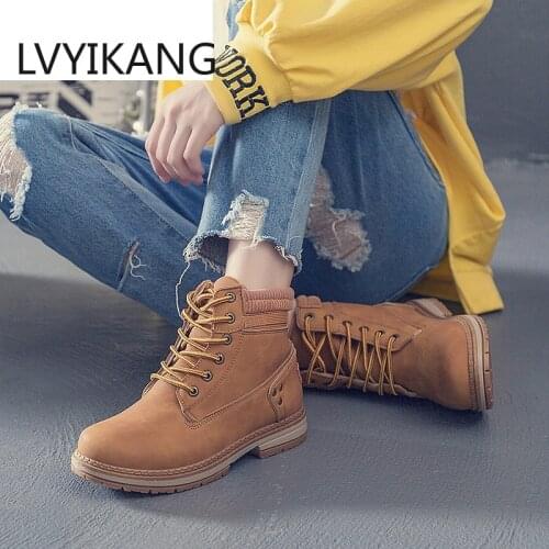 Womens boots 2020 autumn ladies shoes solid color wedge heel warm plus velvet winter Martin boots lace-up ankle boots cotton PU