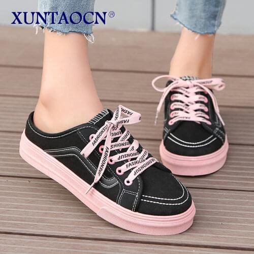 2021 Summer Womens Lace Up With Bare Heels Vulcanized Shoes Students Sweet Flat Sneakers Ladies Soft Soles Walking Sports Shoes
