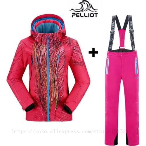 Famous Brand Pelliot Women Ski Suits Jackets + Pants Warm Winter Waterproof Skiing Snowboarding Clothing Ski jacket+Pants Sets
