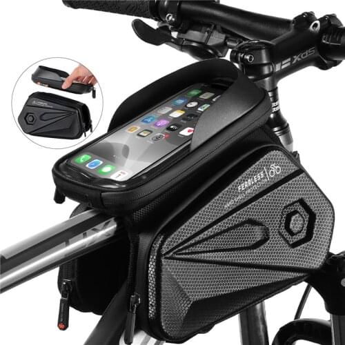 Hard Shell Bicycle Front Beam Bag Waterpoof Bicycle Bag MTB Mountain Bike Upper Tube Saddle Bags Phone Pouch Bike Accessories