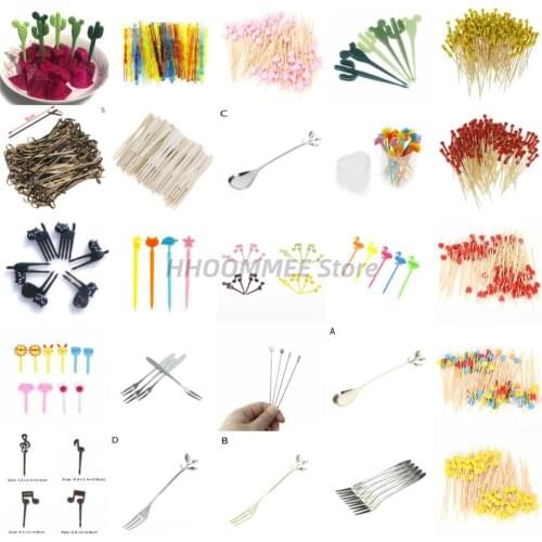 1-100pcs Animal Fruit Fork Mini Cartoon Children Snack Cake Dessert Food Fruit Pick Toothpick Lunches Party Decor Cocktail