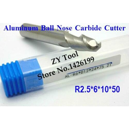 1PCS 2F R2.5*6*10*50 Aluminum Carbide Ball nose End Mill,CNC router bits, Aluminum carbide cutter,machine, CNC milling tools