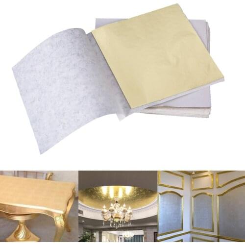 100x Imitation Gold Leaf Sheets DIY Silver Gold Foil Leaf Sheets Gilding Handicrafts Foil Paper For Home Room Decoration