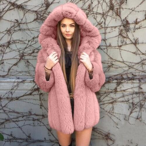 2020 Long Furry Cropped Faux Fur Coats and Jackets Women Fluffy Top Coat with Hooded Winter Fur Jacket Faux Fur Coat