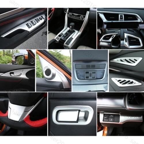 23x Interior Frame Gear Shift Full Set Cover Trim Chrome For Honda Civic 16-2017