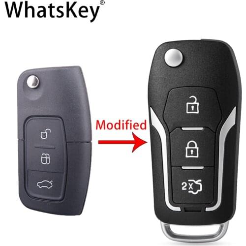 WhatsKey 3 Button Folding Remote Modified Flip key shell case fob For Ford Focus Fiesta C Max Ka Galaxy Kuga Escape mondeo 2 3