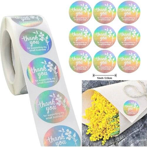 500pcs 2.5cm Silver Gilded Flower Thank You Sticker Rainbow Color for Envelope Sealing Label Decoration Stationery Sticker