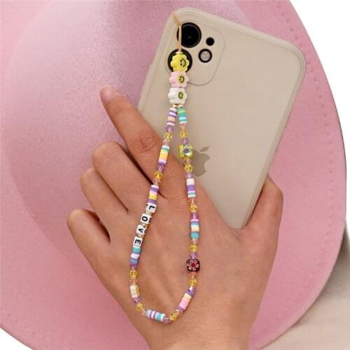 1pcs Acrylic Letter Beaded Anti-lost Phone Chain Ceramic Charm Strap Mobile For Women