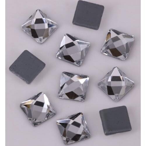 Lead Free 6mm Crystal Clear Faceted Square Iron On Crystal Stones / Flat Back Hotfix Rhinestones