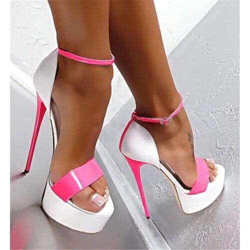 Sexy Ladies 16 cm Ultra High Heels mixed Color Strappy Sandals Women Platform Cover Heels One Strap Stage Club Sandal Shoes