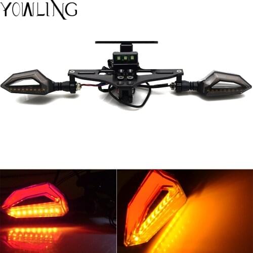 Motorcycle Rear License Plate Mount Holder LED Turn Signal Light For kawasaki er6n z650 z1000sx Z750R Z1000 Z800 Z250 ZX 6R 10R