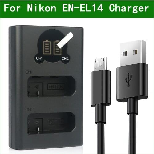 EN-EL14 EL14 Dual USB Battery Charger for Nikon D3100 D3200 D3300 D3400 D3500 D5100 D5200 D5300 D5500 D5600