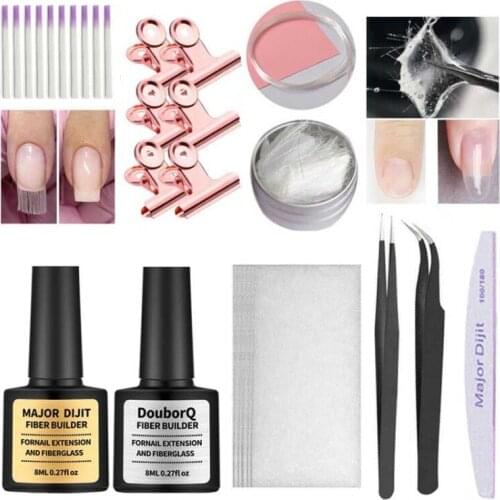 Fibernails Fiberglass Set For Nail Builder Extension Gel Acrylic Nail Form Clips Wraps Fiber Gel Tweezer Nail File Manicure Kit