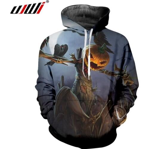 UJWI Halloween 3D Printed Scarecrow And Pumpkin Head Theme Crow Hoodies Mens Sweatshirt Lovers Clothing