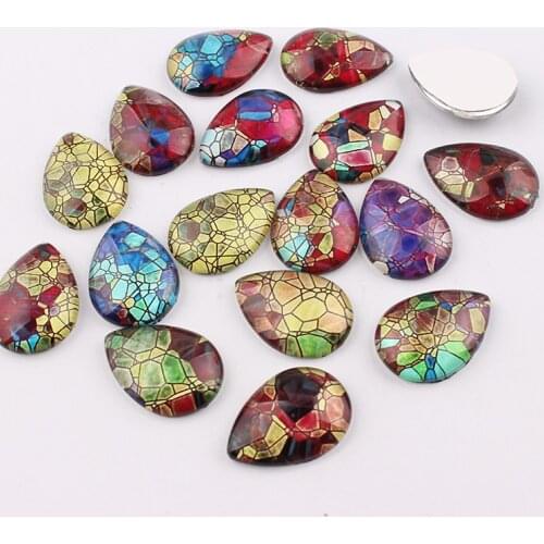Water Drop Mix Style Colorful Flowers 16pcs Glass Cabochon 18x25mm Flatback Dome Cabochon Base Setting DIY Accessories Jewelry