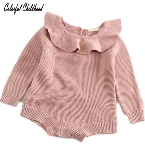 Newborn Baby Bodysuit Peter Pan Collar Long Sleeve Toddler Infant Baby Playsuit Body Girl Children Knitting Kids Winter Clothes
