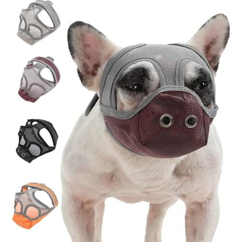 Short Snout Dog Muzzle Adjustable Breathable Mesh Anti Biting Chewing and Barking Muzzle for Pitbulls Boxers