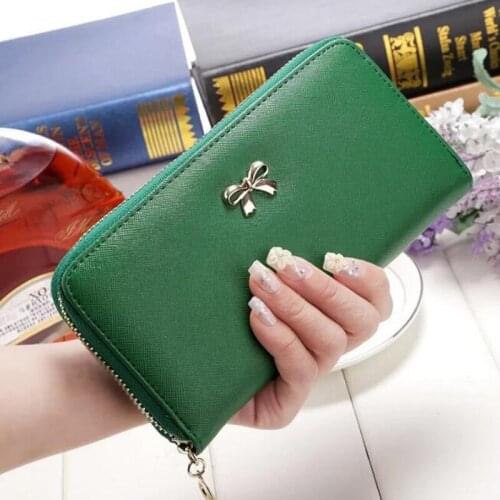 Cards Holder Wallet Ladies Cute Bowknot Women Long Wallet Pure Color Clutch Bag 2020 New PU Leather Purse Phone Card Holder Bag